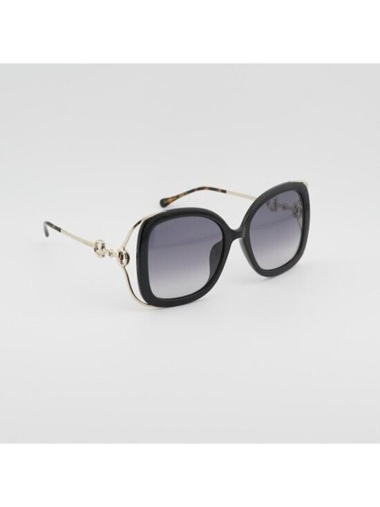 Gucci GG1021S 002 Sunglasses Black with Gold Square Frame, Grey Gradient Lenses